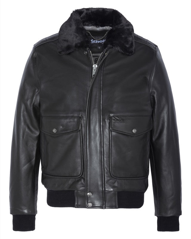 SCHOTT VINTAGE FLIGHT TYPE A-2 CON COLLETTO IN ECO- PELLICCIA REMOVIBILE COLORE NERO IN PELLE DI MUCCA