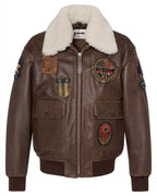 SCHOTT VINTAGE AVIOTOR BROWN JACKET IN PELLE DI CAPRA CON COLLARE IN SHEARLING REMOVIBILE