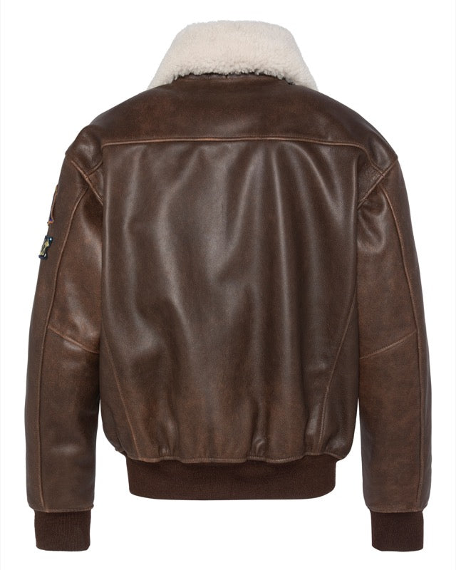 SCHOTT VINTAGE AVIOTOR BROWN JACKET IN PELLE DI CAPRA CON COLLARE IN SHEARLING REMOVIBILE