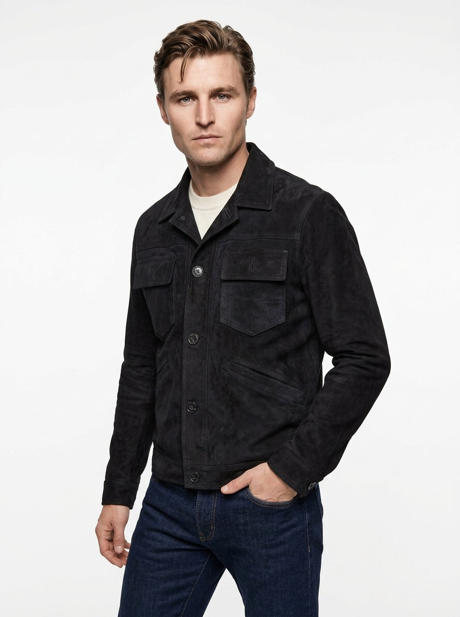 BLUSOTTO 100% VERA PELLE CROSTA COLORE NAVY P492 MADE IN ITALY