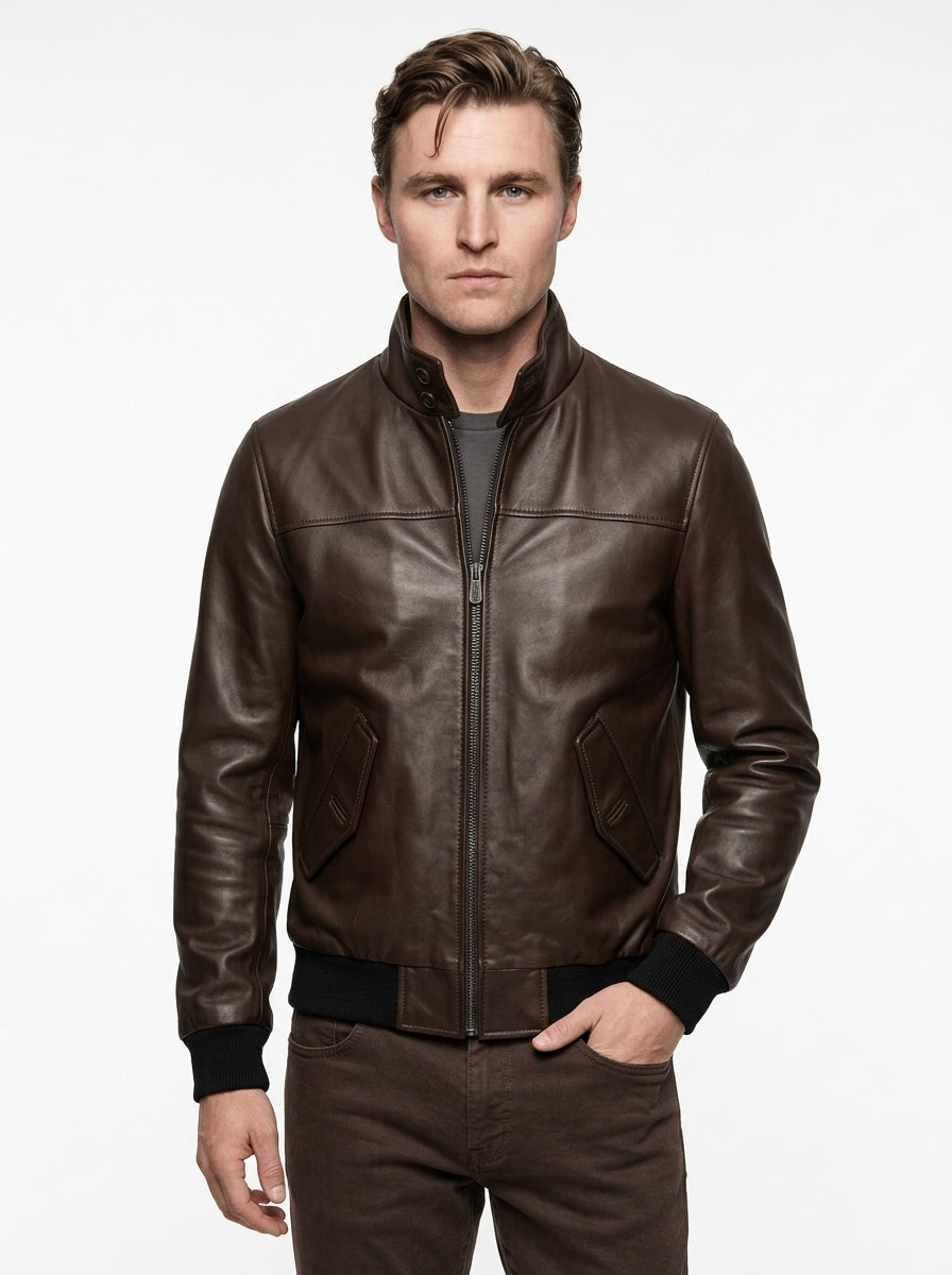 BLUSOTTO BOMBER 100% VERA PELLE NAPPA COLORE TESTA DI MORO P346 MADE IN ITALY