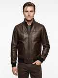 BLUSOTTO BOMBER 100% VERA PELLE NAPPA COLORE TESTA DI MORO P346 MADE IN ITALY