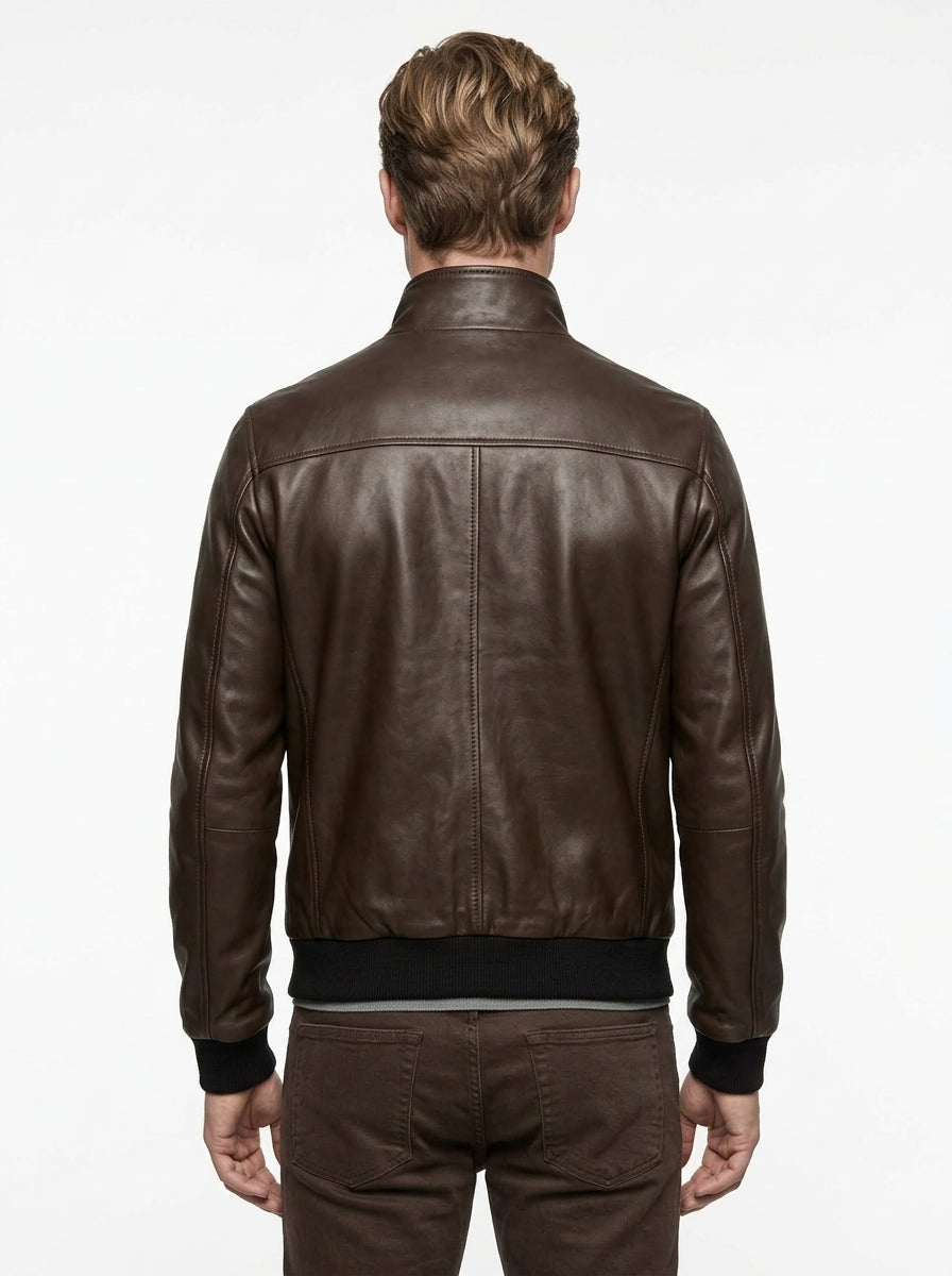 BLUSOTTO BOMBER 100% VERA PELLE NAPPA COLORE TESTA DI MORO P346 MADE IN ITALY