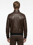 BLUSOTTO BOMBER 100% VERA PELLE NAPPA COLORE TESTA DI MORO P346 MADE IN ITALY