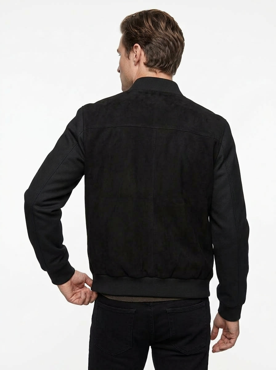 BLUSOTTO GIUBBOTTO 100% VERA PELLE CAMOSCIO/ PANNO LANA COLORE NERA P896