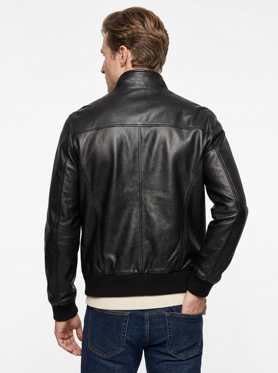 BLUSOTTO BOMBER 100% VERA PELLE NAPPA COLORE NERO P346 MADE IN ITALY