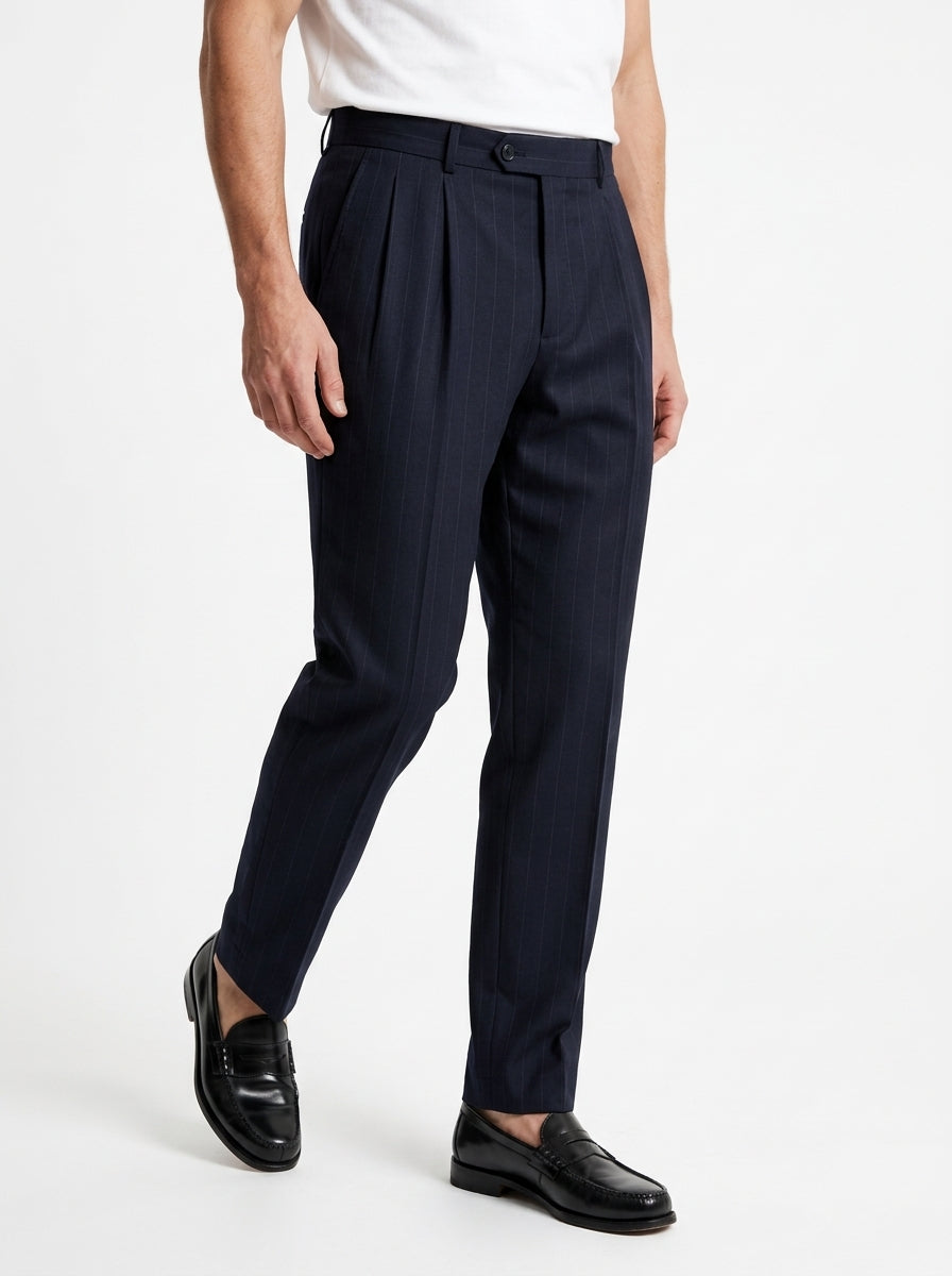 PERFECTION PANTALONE DOPPIA PENCE GESSATO/NAVY MADE IN ITALY