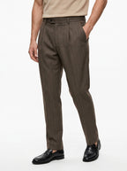 PERFECTION PANTALONE DOPPIA PENCE GESSATO/MARRONE MADE IN ITALY