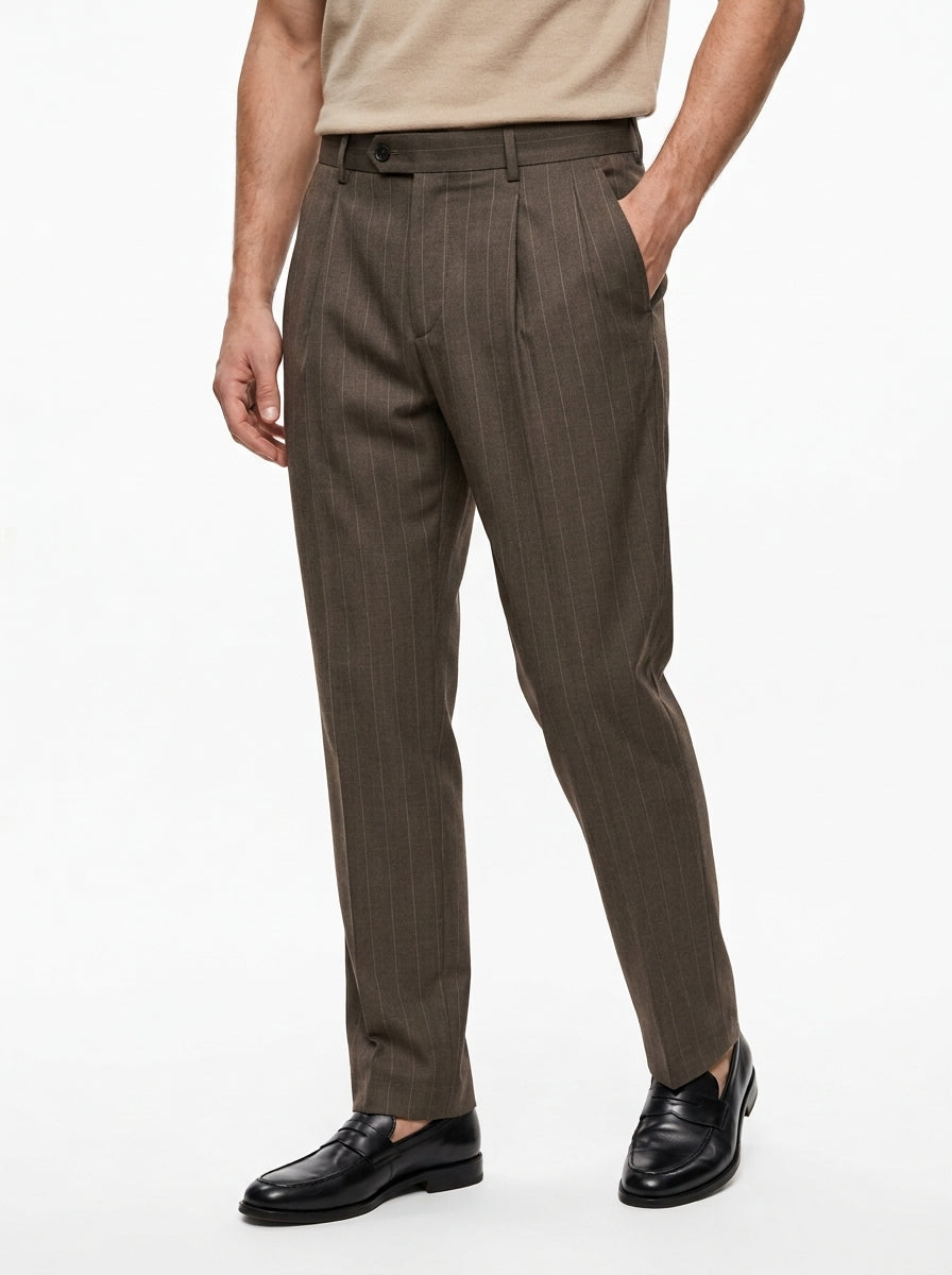 PERFECTION PANTALONE DOPPIA PENCE GESSATO/MARRONE MADE IN ITALY