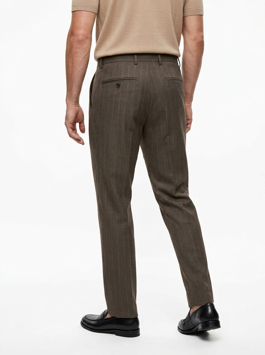 PERFECTION PANTALONE DOPPIA PENCE GESSATO/MARRONE MADE IN ITALY
