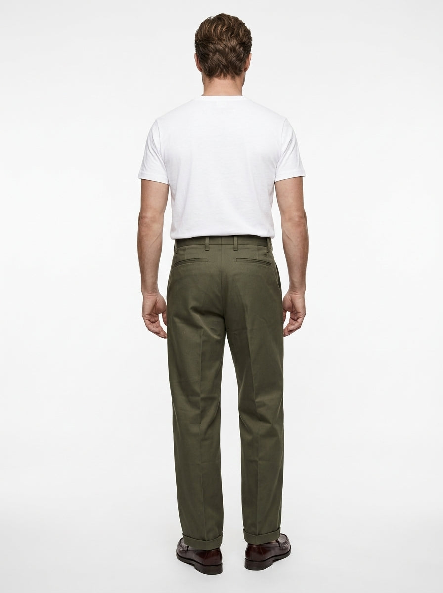 TELACRUDA PANTALONE DOPPIA PENCE FONDO 24 CM COLORE VERDE MILITARE 100% COTONE MADE IN ITALY