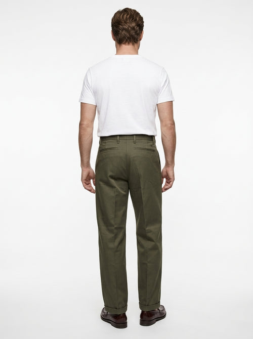 TELACRUDA PANTALONE DOPPIA PENCE FONDO 24 CM COLORE VERDE MILITARE 100% COTONE MADE IN ITALY