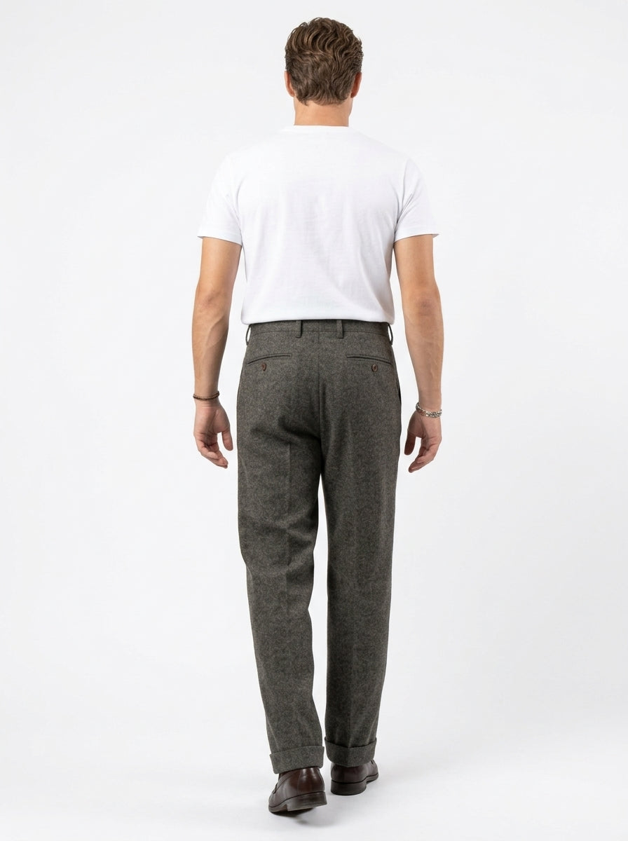 TELACRUDA  PANTALONE DOPPIA PENCE IN TWEED FONDO 24 CM COLORE BROWN MADE IN ITALY