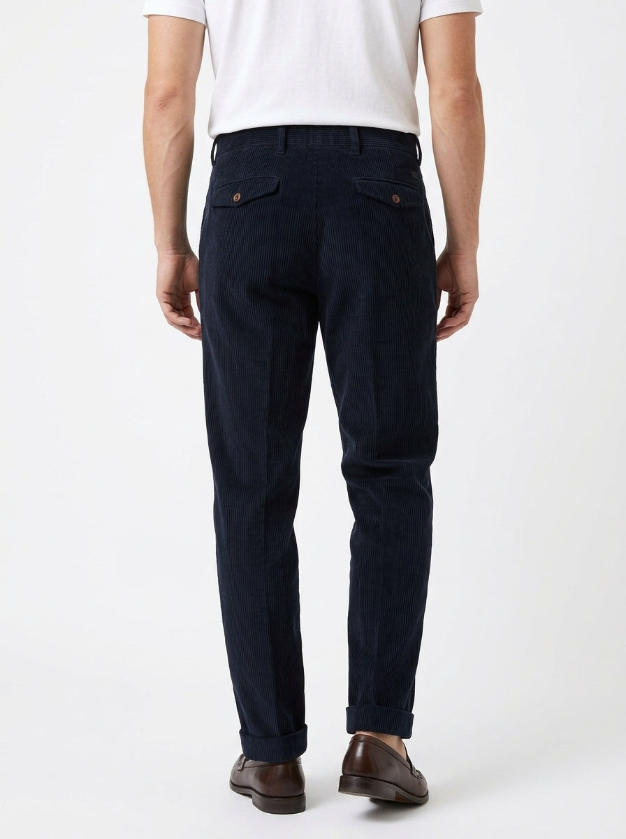 TELACRUDA PANTALONE DOPPIA PENCE IN VELLUTO COLORE NAVY FONDO 21 CM MADE IN ITALY