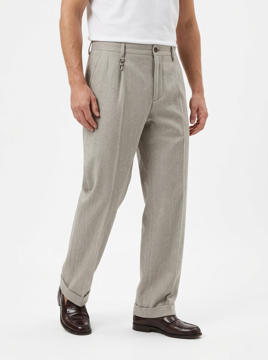 TELACRUDA PANTALONE DOPPIA PENCE IN TWEED FONDO 24 CM COLORE BEIGE MADE IN ITALY