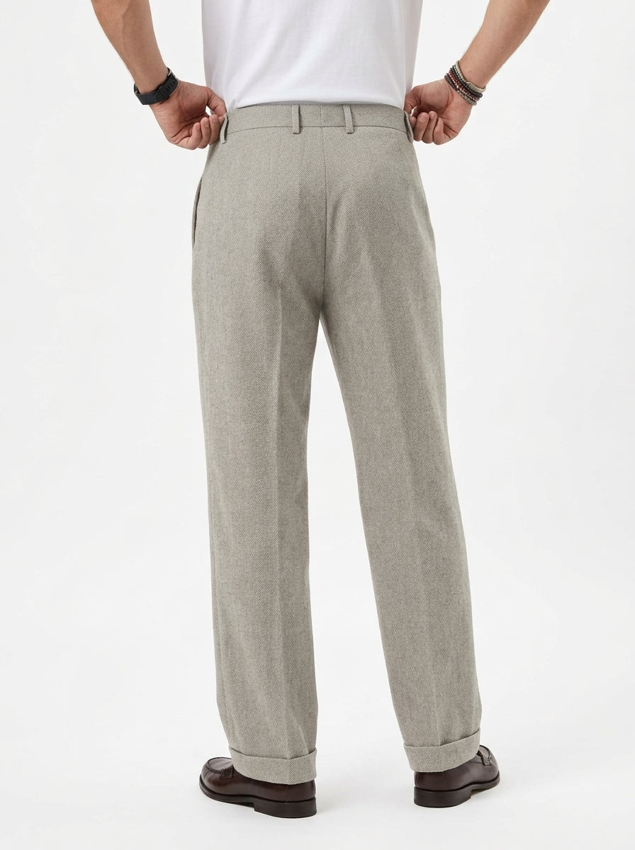 TELACRUDA PANTALONE DOPPIA PENCE IN TWEED FONDO 24 CM COLORE BEIGE MADE IN ITALY