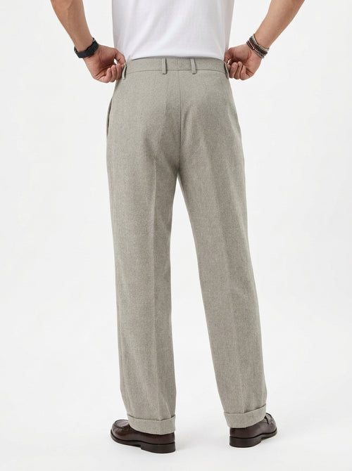 TELACRUDA PANTALONE DOPPIA PENCE IN TWEED FONDO 24 CM COLORE BEIGE MADE IN ITALY