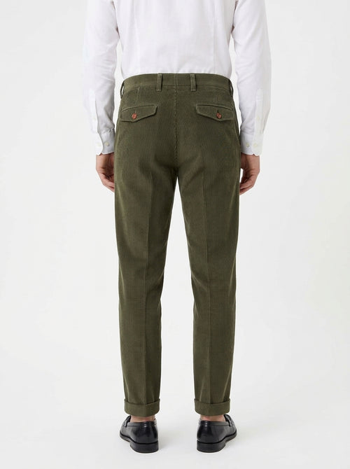 TELACRUDA PANTALONE DOPPIA PENCE IN VELLUTO COLORE VERDE MILITARE FONDO 21 CM MADE IN ITALY