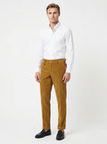 TELACRUDA PANTALONE DOPPIA PENCE IN VELLUTO COLORE COGNAC FONDO 21 CM MADE IN ITALY