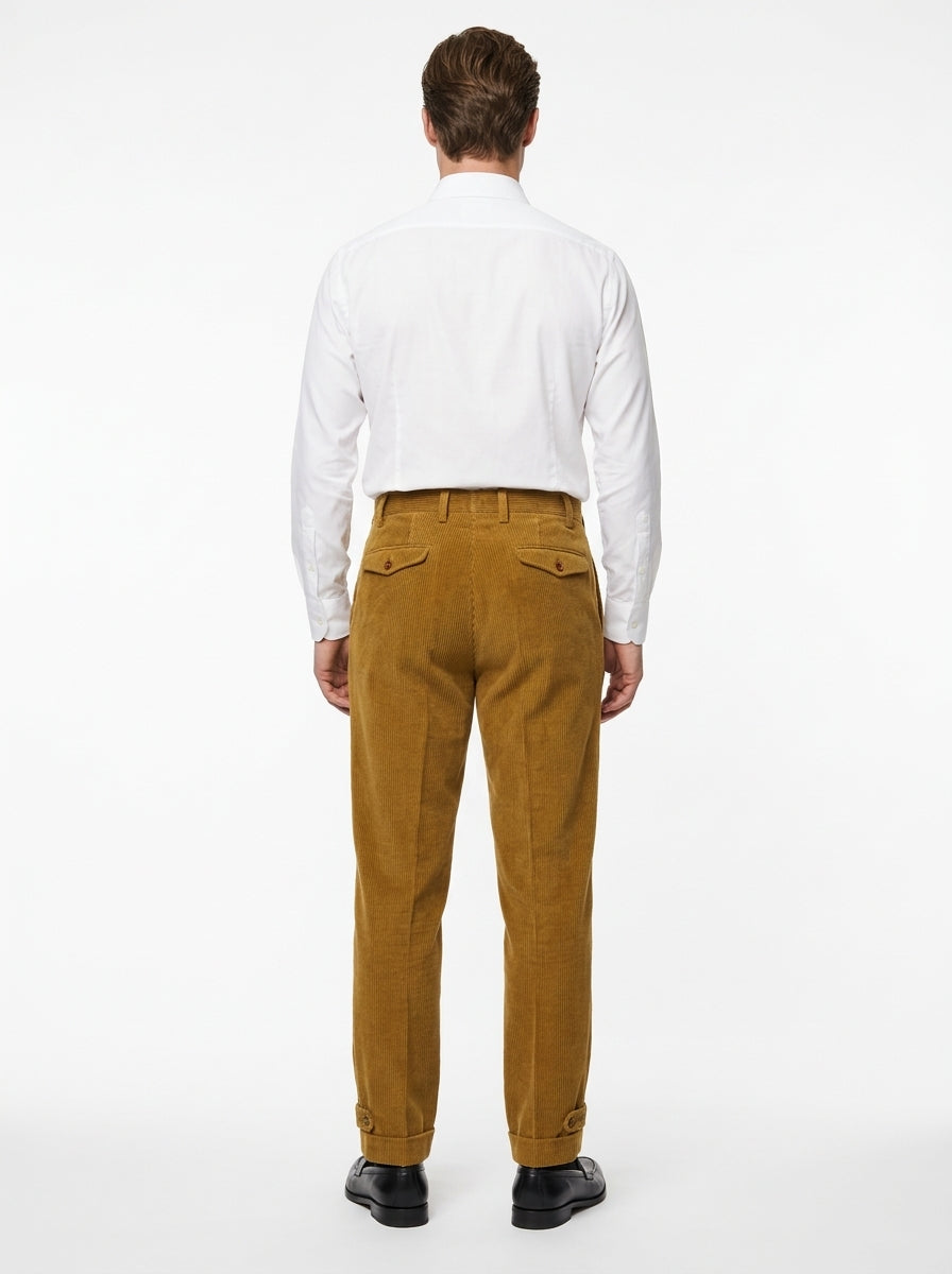 TELACRUDA PANTALONE DOPPIA PENCE IN VELLUTO COLORE COGNAC FONDO 21 CM MADE IN ITALY