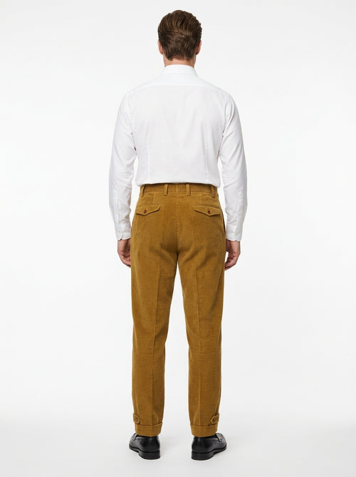 TELACRUDA PANTALONE DOPPIA PENCE IN VELLUTO COLORE COGNAC FONDO 21 CM MADE IN ITALY