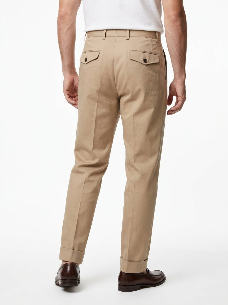 TELACRUDA PANTALONE DOPPIA PENCE IN COTONE FONDO 24 CM COLORE BEIGE MADE IN ITALY