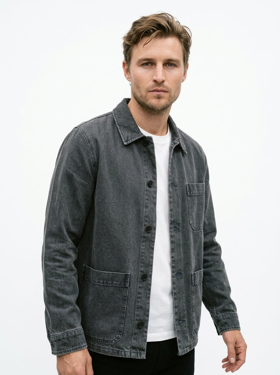 WHITE SAND WORK JACKET IN DENIM COLORE WASHED BLACK