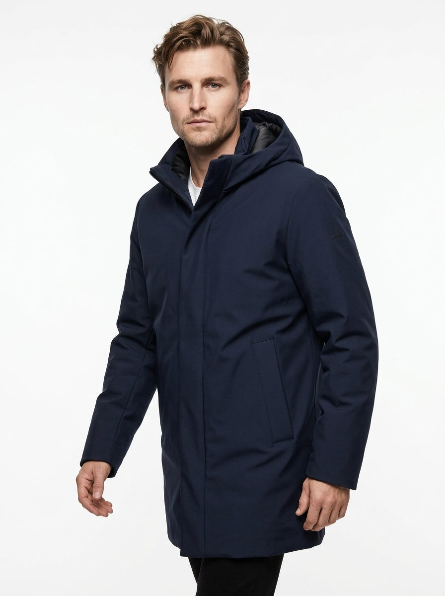 +MORE GIUBBOTTO GUSCIO LUNGO CON CAPPUCCIO COLORE NAVY