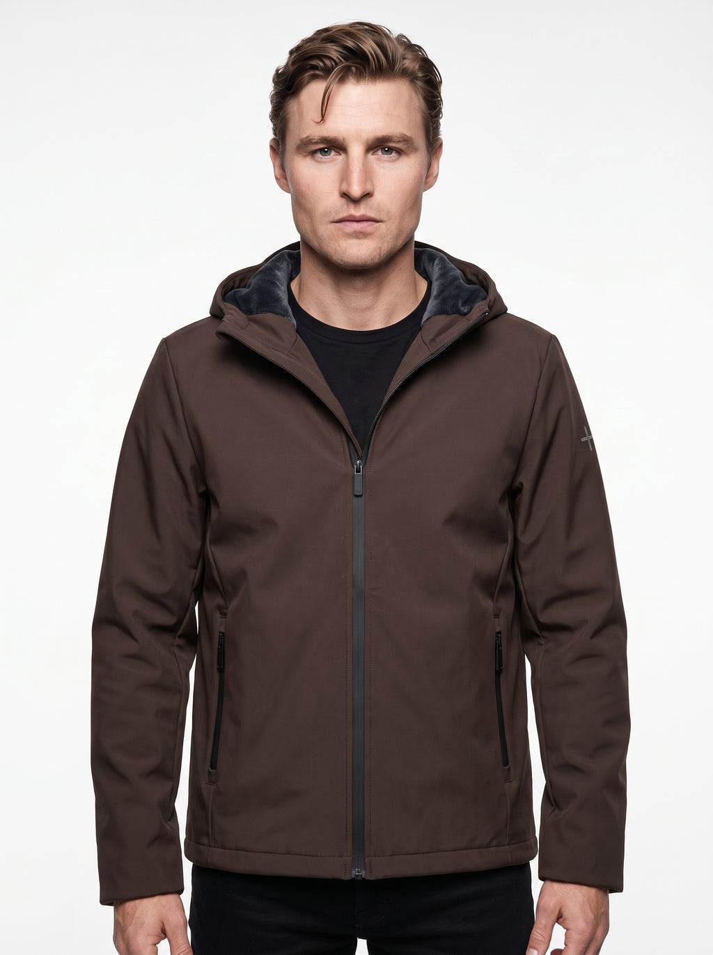 +MORE ISAAC GIACCA TECNICA CON ZIP E CAPPUCCIO COLORE MORO