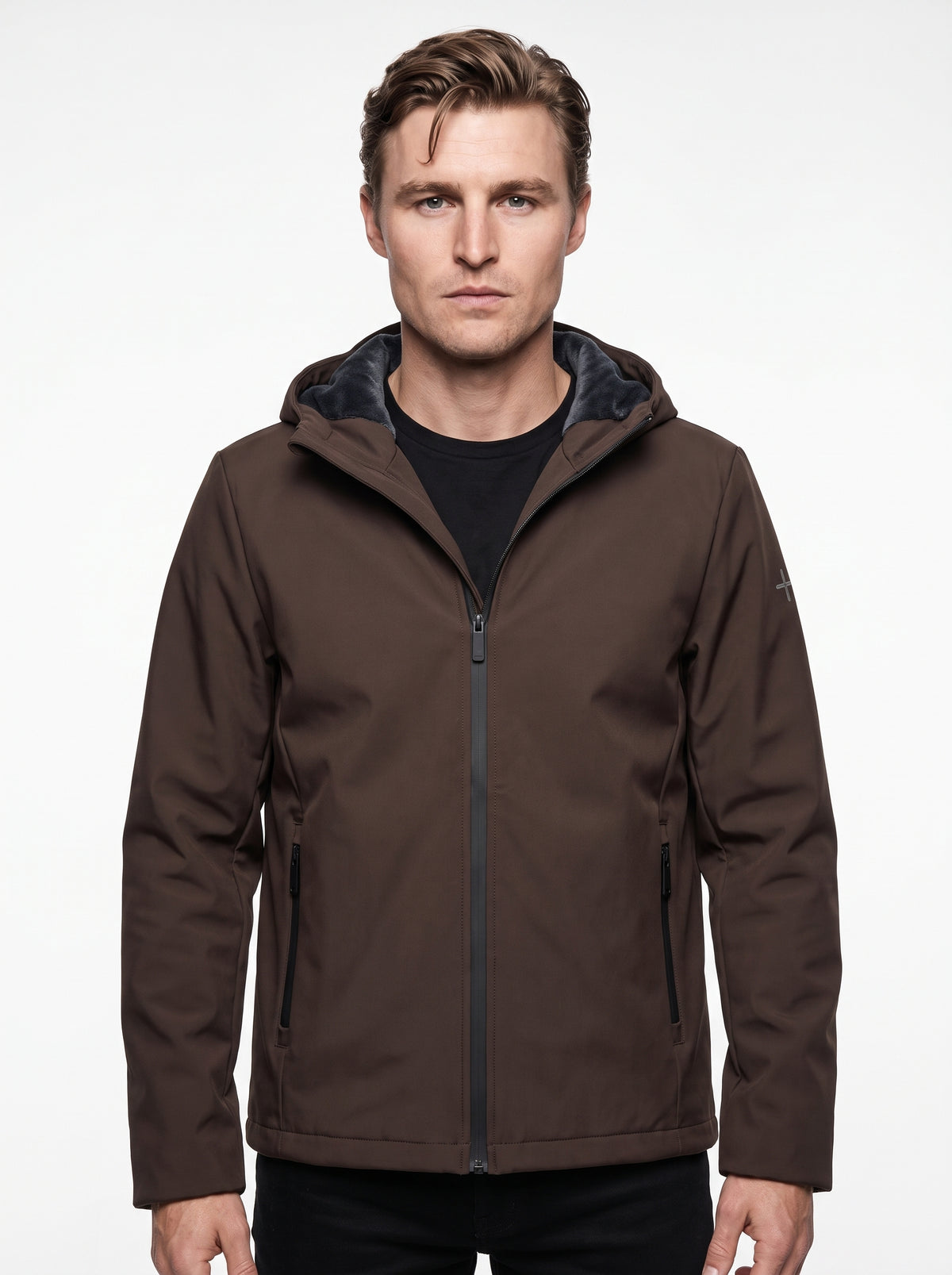 +MORE ISAAC GIACCA TECNICA CON ZIP E CAPPUCCIO COLORE MORO