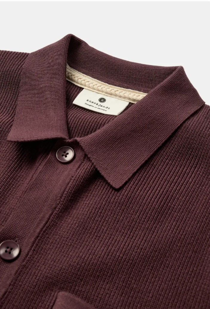 AKSVEND NEEDLE RIB CARDIGAN ANERKJENDT COLOR VINEYARD WINE
