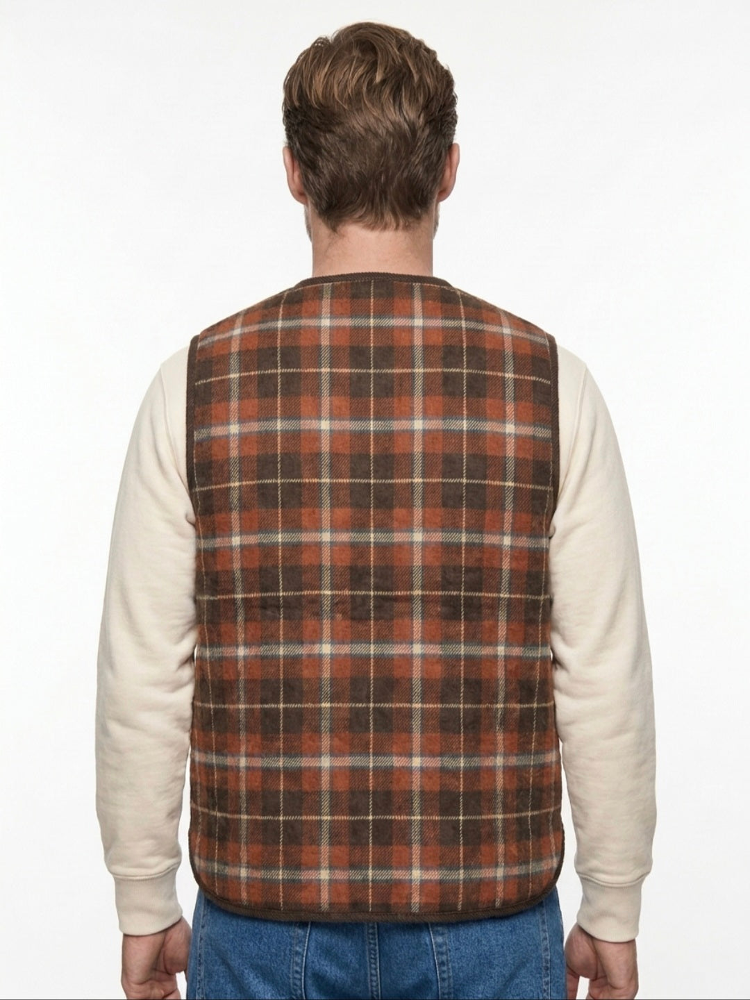 GILET REVERSIBILE IN THE BOX NYLON VERDONE/LANA TARTAN ARANCIO