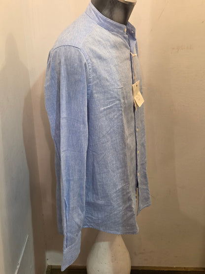 CAMICIA COREANA GMF CELESTE COTONE E LINO