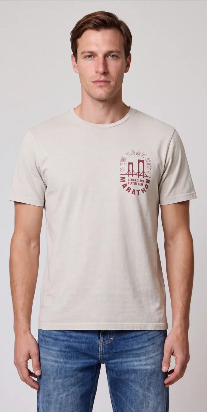 T-SHIRT BOWERY NYC MODELLO NEW YORK CITY MARATHON VINTAGE JERSEY COLOR VANILLA