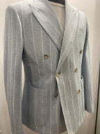 GIACCA AG TREND DOPPIO PETTO CELESTE CON RIGHE BIANCHE G740 P573