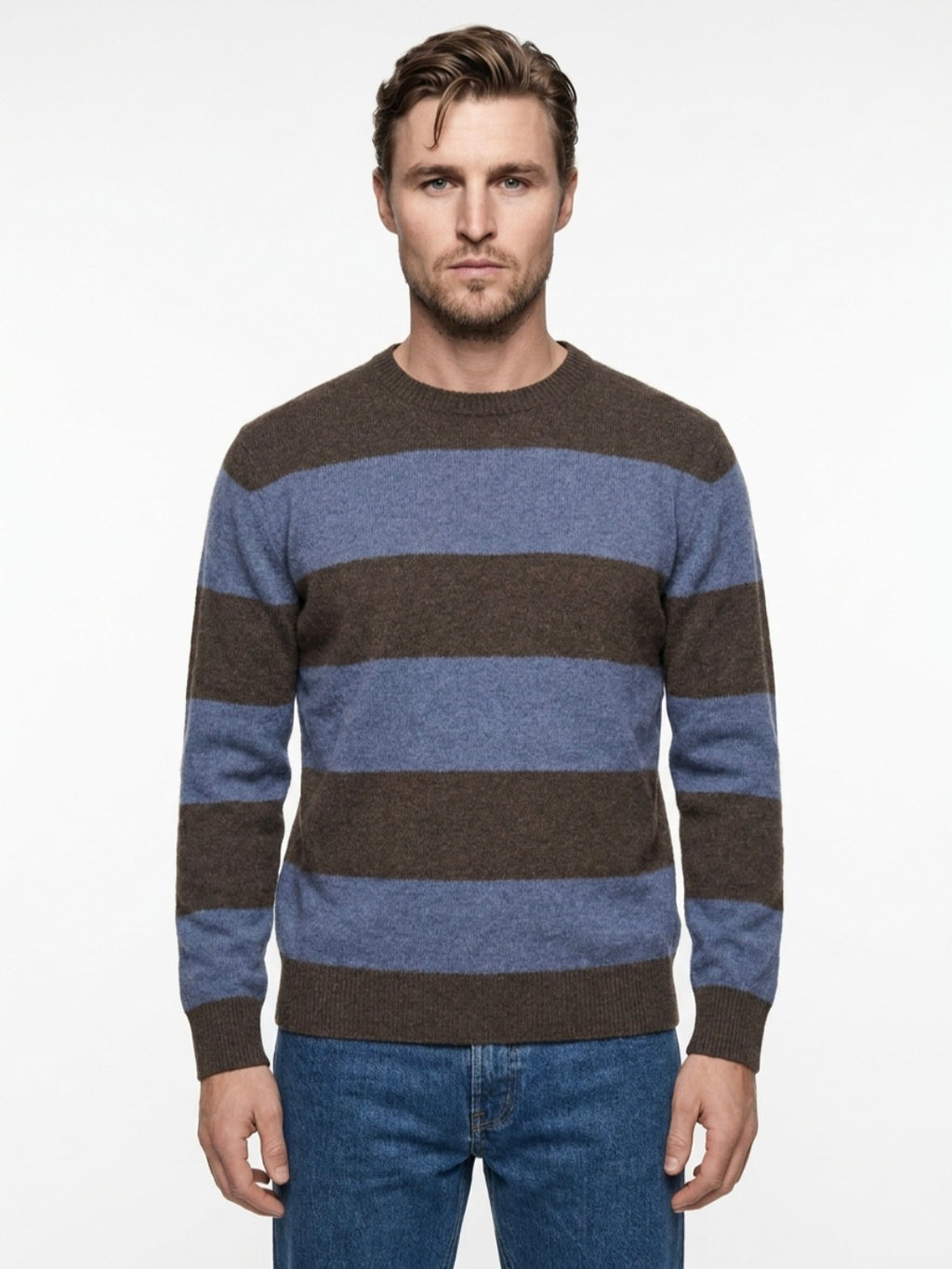 MAGLIA GIROCOLLO IN LANA RUGBY IN THE BOX COLOR MARRONE/AZZURRO