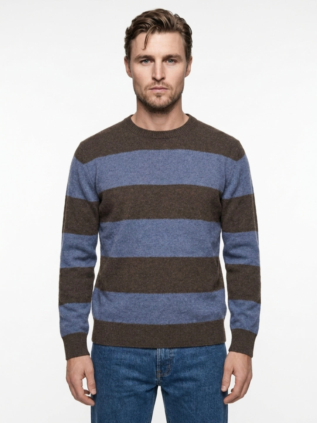 MAGLIA GIROCOLLO IN LANA RUGBY IN THE BOX COLOR MARRONE/AZZURRO