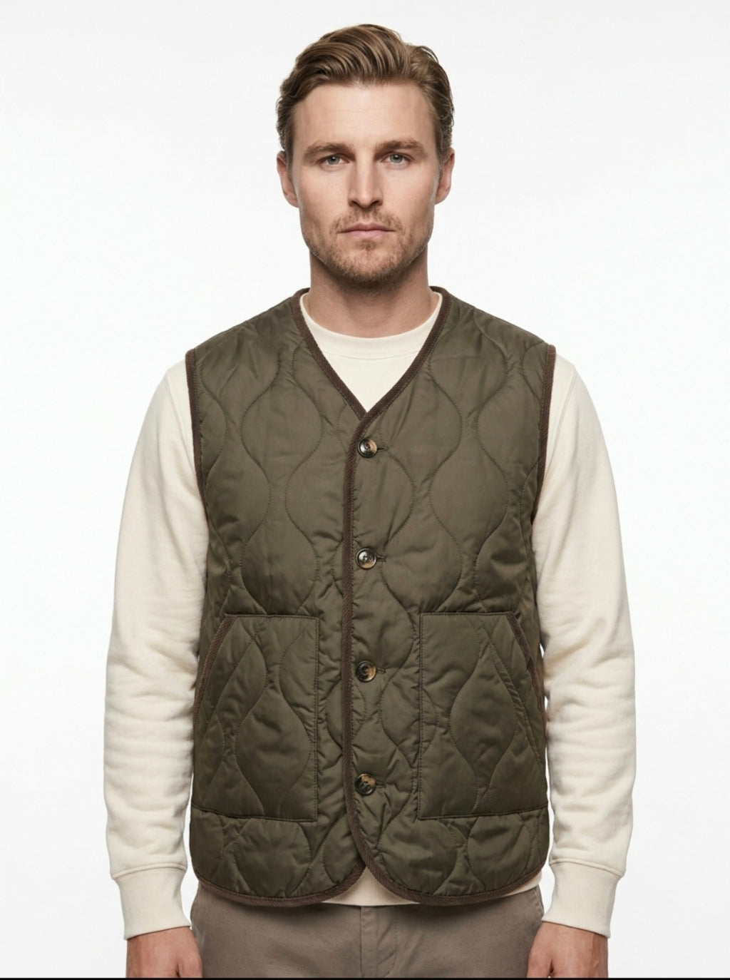 GILET REVERSIBILE IN THE BOX NYLON VERDONE/LANA TARTAN ARANCIO