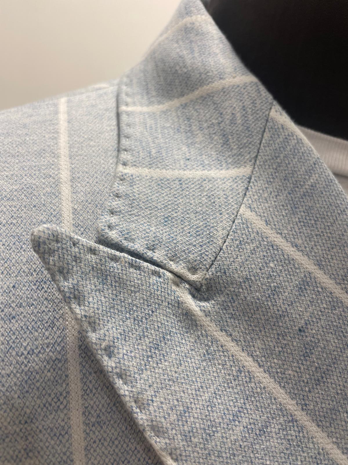 GIACCA AG TREND DOPPIO PETTO CELESTE CON RIGHE BIANCHE G740 P573