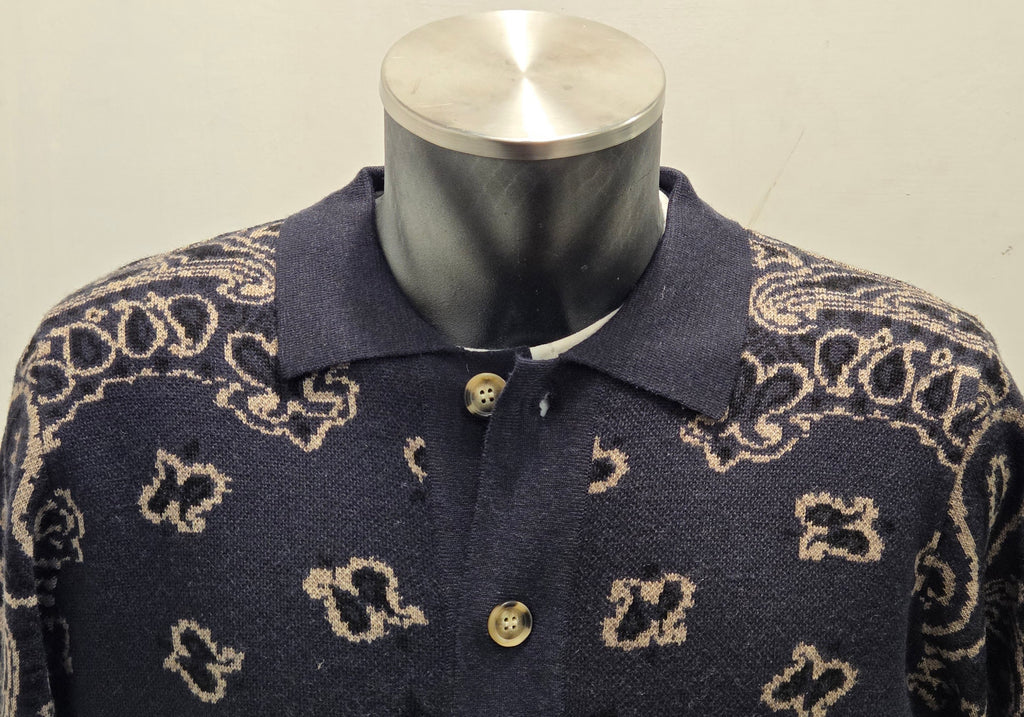 TOOCO POLO SHIRT LONG SLEEVES KNITTING BANDANA NAVY