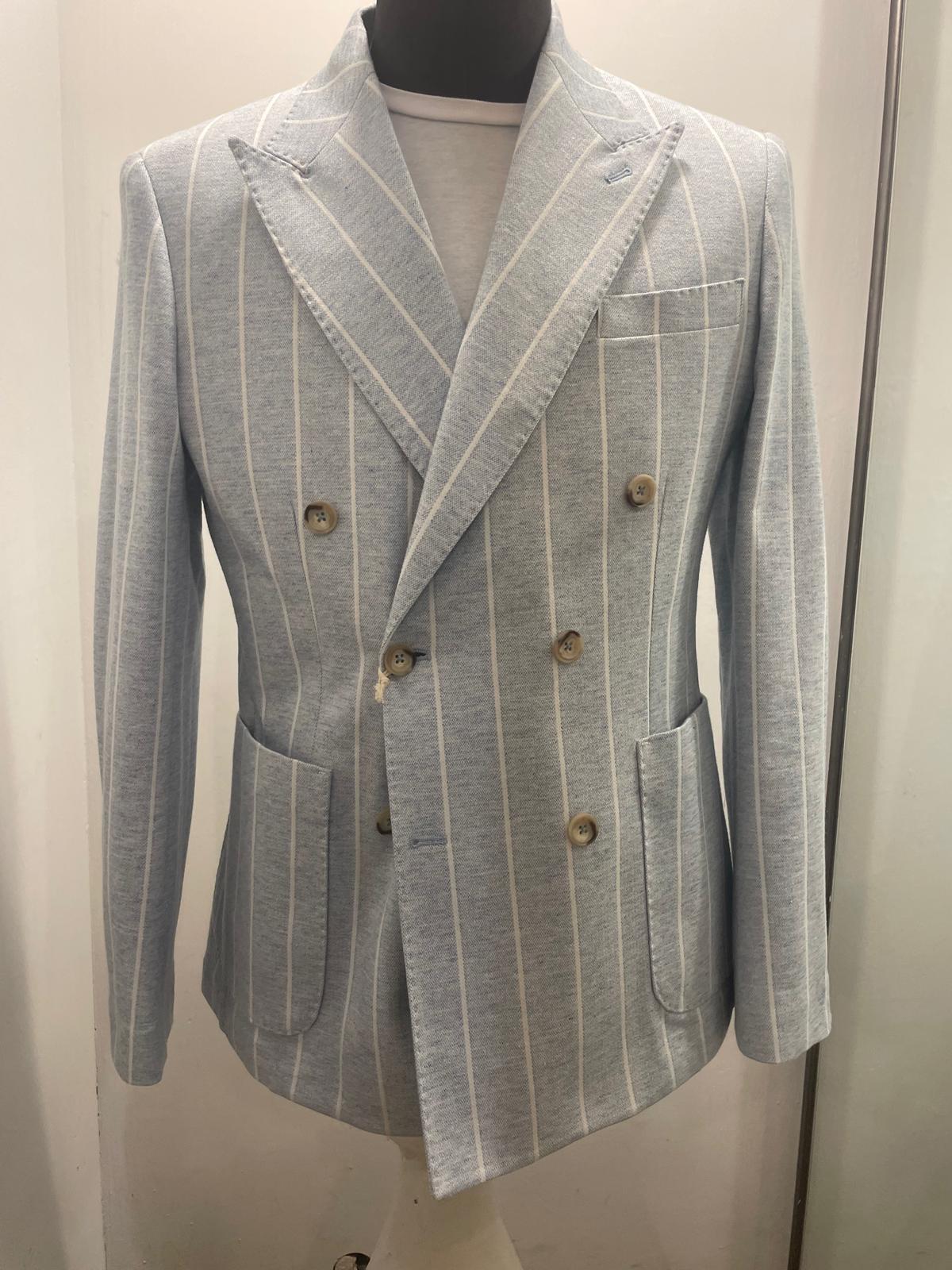 GIACCA AG TREND DOPPIO PETTO CELESTE CON RIGHE BIANCHE G740 P573