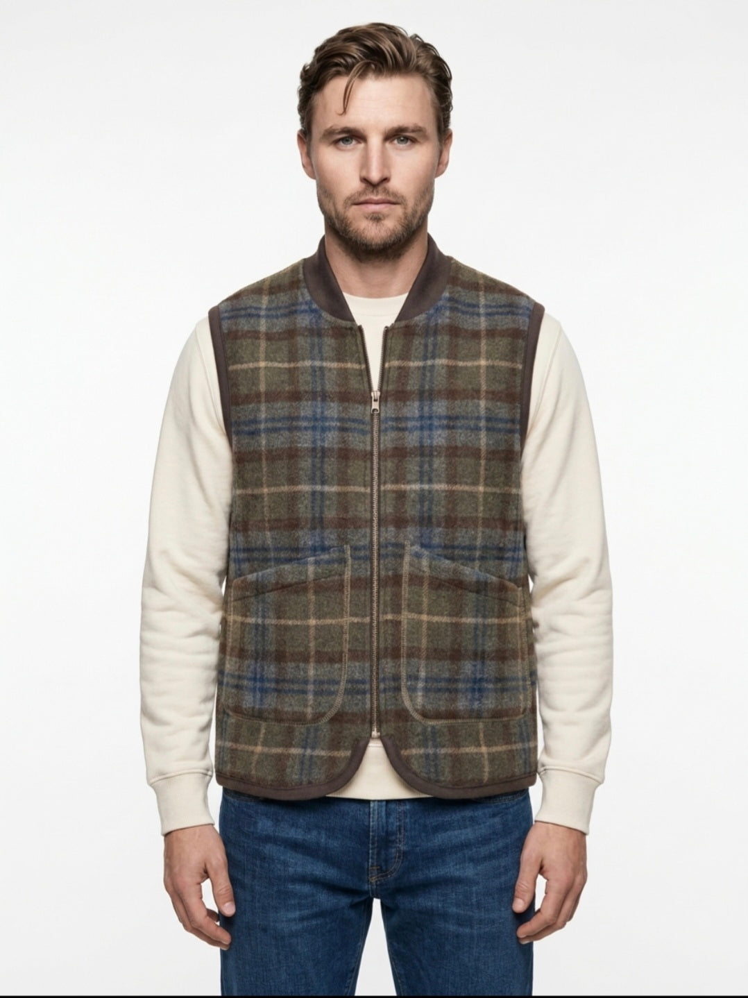 GILET FULL ZIP TARTAN IN THE BOX COLOR GRIGIO SCURO/MULTICOLOR
