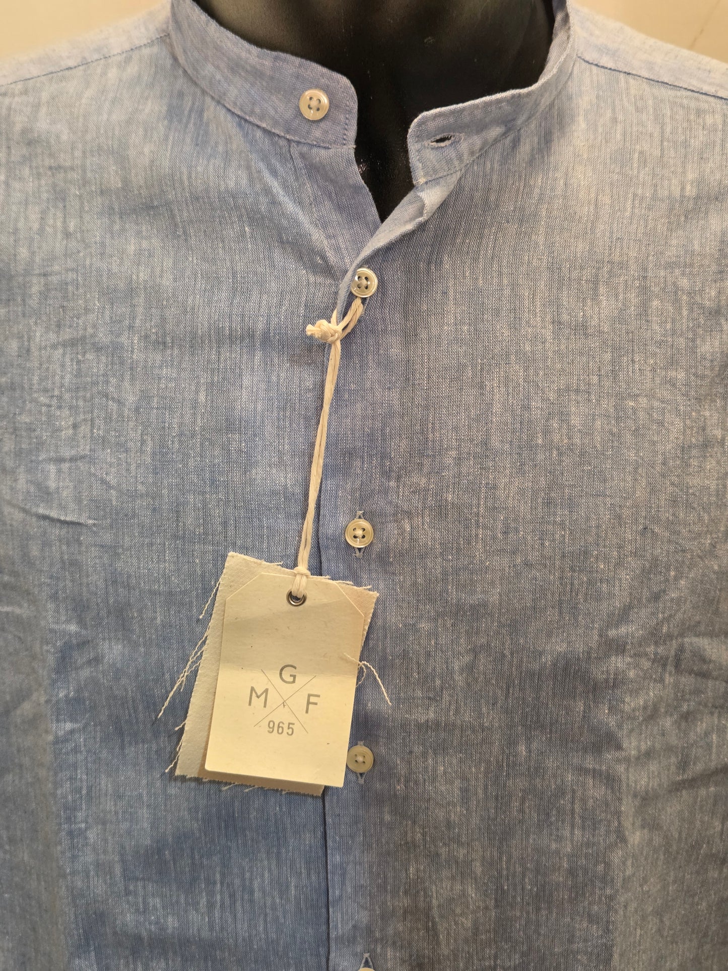 CAMICIA COREANA GMF CELESTE COTONE E LINO