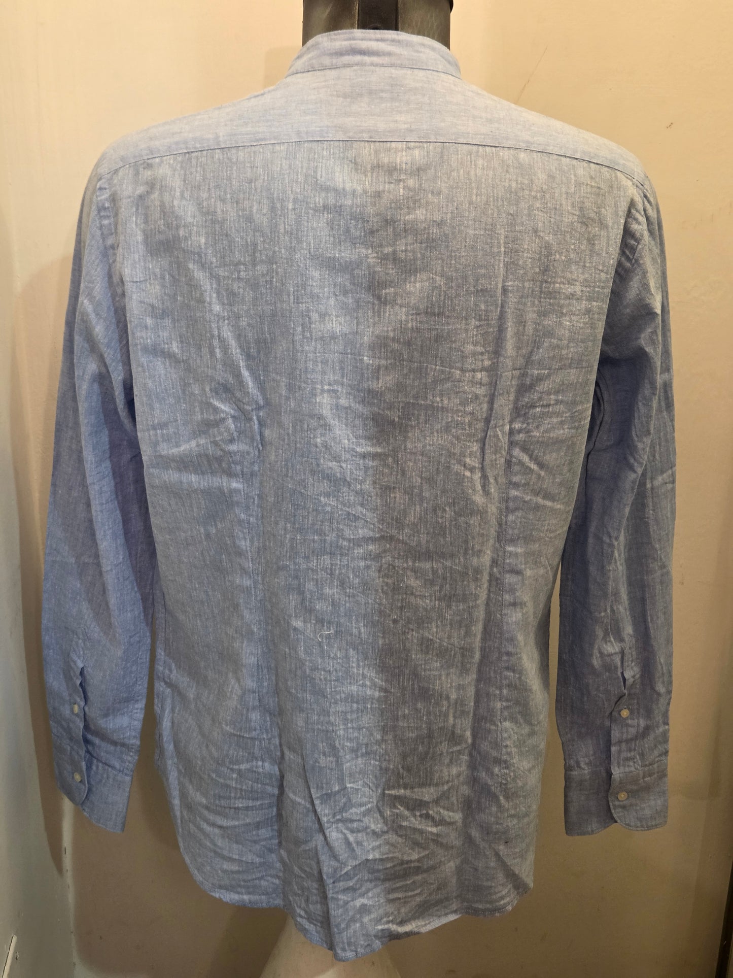 CAMICIA COREANA GMF CELESTE COTONE E LINO
