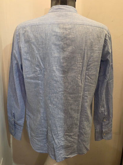 CAMICIA COREANA GMF CELESTE COTONE E LINO