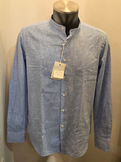 CAMICIA COREANA GMF CELESTE COTONE E LINO