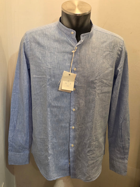 CAMICIA COREANA GMF CELESTE COTONE E LINO