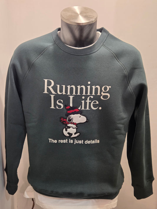 FELPA IN THE BOX GIROCOLLO VERDE SNOOPY RUNNING IS LIFE