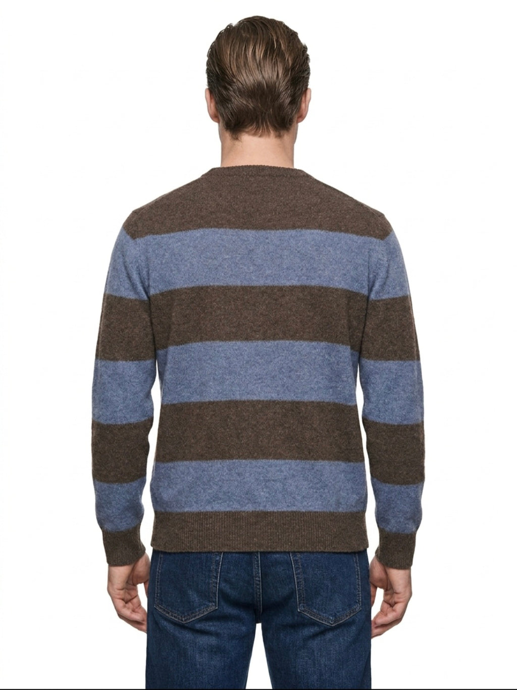 MAGLIA GIROCOLLO IN LANA RUGBY IN THE BOX COLOR MARRONE/AZZURRO