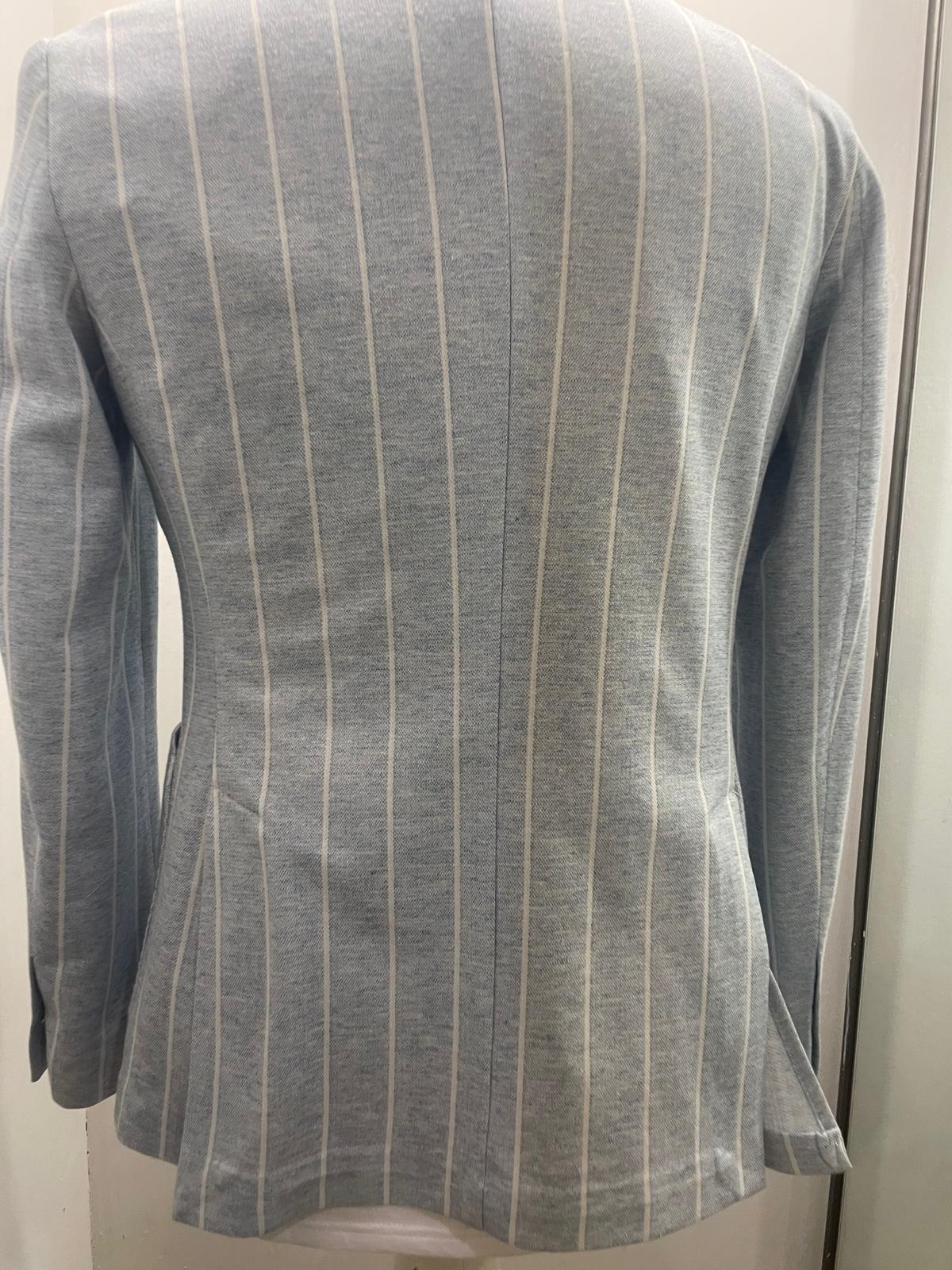 GIACCA AG TREND DOPPIO PETTO CELESTE CON RIGHE BIANCHE G740 P573